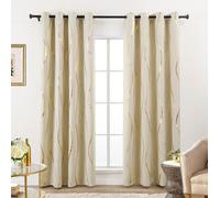 Rideaux occultants - Pour chambre et salon - Couleur crème - Rideaux avec motif en feuille d'or - Longueur 245 cm, avec passants - Lot de 2