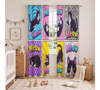 Rideaux Occultants Rétro Américain pour Chambre Enfant, Lot de 2 140x245cm | Rideau Thermique Bandes Dessinées Pop Cat Rideaux et Draperies Intérieurs à Oeillets pour Salon Chambre, Multicolore