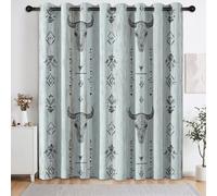 Rideaux Occultants Sud-Ouest Bohème Vieilli Tribal Enfant 2 Pièces, Crâne Taureau Géométrique Rideau Thermiques Isolation Opaque à Oeillets - Draperies Salon Chambre Fenetre 140 X 260 cm (L x H)