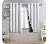 Rideaux Occultants Thermiques Courts Pour Petites Fenêtres 100% D'Ombrage, Rideau Isolant Anti Froid Blanc Gris À Oeillets P[RO21]