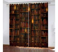 Rideaux Occultants Thermiques pour Salon Et Chambre, 220X210Cm(LxH), 3D Imprimé Bibliothèque Rétro Rideau Opaque A Oeillets, Lot De 2 Rideaux Isolant Thermique pour Enfant