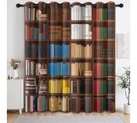 Rideaux Occultants Vintage à Oeillets, Lot de 2 75L x 166H cm | Rideau Doux Thermique Isolant et Anti-Bruit, Rideaux Imprimés Bibliothèque Livres Livre pour Chambre Salon