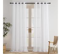Rideaux PONY DANCE aspect lin transparent à œillets, 2 panneaux L 140 x H 245 cm (L 55 x H 96 pouces), blancs