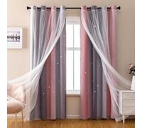 Rideaux pour chambre d'enfant « Sterngarten » - Décoration de chambre - Double rangée - 132 x 213 cm - Rose et gris