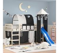 Rideaux pour lit mezzanine avec tunnel et tour blanc et noir Blanc G