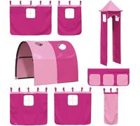 Rideaux pour lit superposé avec tunnel et tour, aire de jeux intérieure pour enfants, polyester, rose, poches de rangement, dimensions : 100x75 cm, 60x75 cm, 34x75 cm, 80x43 cm, 85x76 cm, 211x94 cm, 4