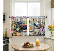 Rideaux rustiques à motif coq - Motif poule et printemps - Filtrage de la lumière - Pour cuisine, salle à manger, salle de bain - 61 x 66 cm