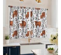 Rideaux rustiques à motifs bovins des Highlands, fleurs et papillons, décoration de fenêtre pour salle à manger, petit déjeuner, coin évier, 66 x 114 cm
