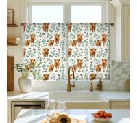 Rideaux rustiques de style rustique avec motif vache des Highlands, glands et feuilles d'automne pour petite fenêtre, salle à manger, petit déjeuner, coin évier, 66 x 91,4 cm, marron