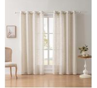 Rideaux semi-transparents Floraweg en poly-lin texturé à longues irrégularités, rideaux à œillets unis, beige,140x160cm
