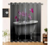 Rideaux Set de 2 pour Salon 110 x 215 cm, Gris Moderne Réduction du Bruit Résistant à la décoloration Rideau, Fleurs Cosmos Baignoire Imprimer Cuisine Salle de séjour Salle à Manger