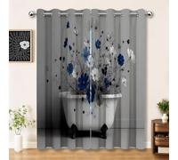 Rideaux Set de 2 pour Salon 140 x 260 cm, Gris Moderne Réduction du Bruit Résistant à la décoloration Rideau, Fleurs Cosmos Baignoire Imprimer Cuisine Salle de séjour Salle à Manger