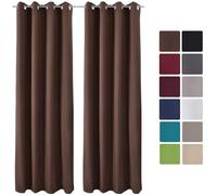 Rideaux Thermique Marron uni opaque à oeillet Amelie - 140x245 cm - isolant uni à anneaux - Beautissu