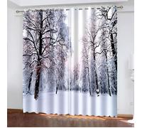 Rideaux Thermiques Isolants Anti Chaleur Occultants Scène De Neige D'Arbres Blancs d'hiver Rideau Occultant 100x140cm [3551]