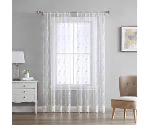 Rideaux translucides "Melody Vine" de Laura Ashley, avec poche à plis - Chaque panneau mesure 54 B x 96 L - Ivoire - 2 panneaux