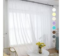 Rideaux transparents blancs de 228,6 cm de long, 2 panneaux, voilages semi-transparents avec passe-tringle pour cuisine, chambre à coucher et salon (blanc, 132,1 cm de large x 228,6 cm de long)