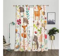 Rideaux transparents pour chambre de petite fille, motifs d'animaux, d'oiseaux et de fleurs avec des yeux, pour chambre de petite fille ou chambre d'enfant, 160 x 132 cm (H x L)