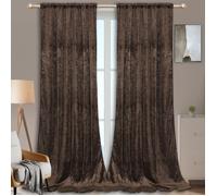 Rideaux Velours Damas floral Marron Lot de 2, Occultant Rideaux Épaissir Thermique pour Chambre Salon Décoratifs Doux, 132x225cm