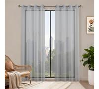 Rideaux Voilage Transparent Oeillets Court Salon Chambre | 140x220 cm, Gris, Rideau, Lot de 2 Panneaux, Tissu Léger et Aéré, Cuisine, Baie Vitrée, Fenêtre