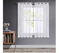 Rideaux Voilages Blanc Lot de 2, Rideau Court Organza Tulle avec Oeillets Transparent Lumineux Filtrer Décoration(Blanc,2xL107xH160)