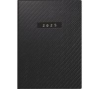 rido/idé Agenda de poche modèle Perfect/Technik I (2025) « Carbon », 2 pages = 1 semaine, format A6, 208 pages, couverture en cuir synthétique, flexible, noir