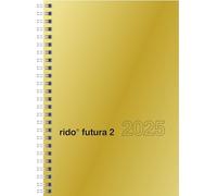 rido/idé Futura 2025 Agenda 2025, 2 pages = 1 semaine, format A5, 160 pages, couverture en carton brillant, doré
