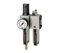 RIEGLER FU 613-M-2 FUTURA Unité de maintenance en deux parties avec réservoir en métal, tube de vision et manomètre, entièrement automatique, taille 2, 0,1-2 bar, G 3/8"