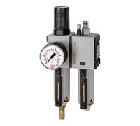 RIEGLER FU 615-M-10 FUTURA Unité de maintenance en deux parties avec réservoir en métal, tube de vision et manomètre, entièrement automatique, taille 4, 0,5-10 bar, G 3/4"