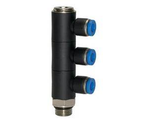 RIEGLER Riegler L-Collecteur multiple « Série bleue », 3 voies pivotant, G 1/2 à Ø12 mm Quantité:1