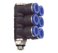 RIEGLER Riegler L-Collecteur multiple « Série bleue », 6 voies, pivotant, G 1/8 à Ø4mm Quantité:1
