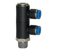RIEGLER Riegler L-Distributeur multiple »Série bleue«, 2 voies, pivotant, R 1/8 à Ø4mm Quantité:1