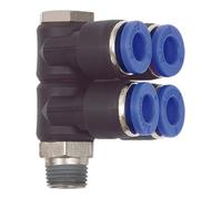 RIEGLER Riegler L-Distributeur multiple « Série bleue », 4 voies, pivotant, R 1/8 à Ø8mm Quantité:1