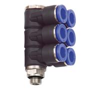 RIEGLER Riegler L-Distributeur multiple « Série bleue », 6 voies, pivotant, G 1/8 à Ø8mm Quantité:1