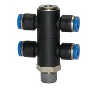 RIEGLER Riegler T-Collecteur multiple « Série bleue », 4 voies pivotant, R 1/2 à Ø12mm Quantité:1