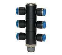 RIEGLER Riegler T-Collecteur multiple « Série Bleue », 6 voies, pivotant, R 1/4 à Ø4mm Quantité:1