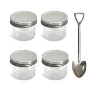 Rieoany 4 Pièces 120ml Bocal en Verre, Bocal en Verre Hermétique avec Couvercles et Cuillères, Bocaux Confiture, Petit Bocaux en Bonbonnière pour le Thé, Café, Sucre, Céréales, Fruits et les Épices