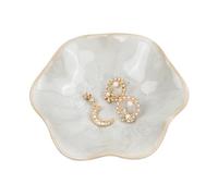 Rieoany Plateau à bijoux en céramique feuille de lotus - Coupelle décorative faite à la main pour bagues, clés et accessoires - Vide-poche élégant pour chambre ou coiffeuse (Blanc)