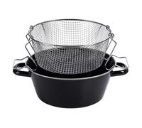 Riess, 0052-022 Poêle à Frites Classique avec Insert 24 cm de diamètre et 10,5 cm de Hauteur (sans Insert 9,7 cm) émaillé Noir