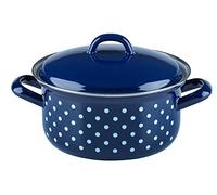 Riess Casserole avec couvercle Ø16cm 1,1L bleu pois émail