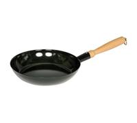 Riess, 0565-022 Classic Poêle à pétrir en bois Noir Diamètre 26 cm Hauteur 8,2 cm Émail avec poignée en bois et anneau de suspension Noir Poêle à induction avec manche en bois