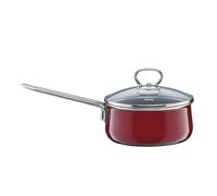 Riess Casserole à manche avec couvercle en verre Ø16cm 1 litre Emaille Nouvelle Rosso extra forte