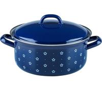 Riess Casserole avec couvercle Ø20cm 2L bleu fleuri émail