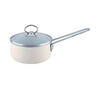Riess Nouvelle Stielkasserolle mit Glasdeckel Ø16cm 1 Liter Creme Emaille Avorio extrastark