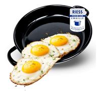 Riess Poêle à œufs en émail de 22 cm, avec 2 poignées, convient à l'induction, anti-rayures et résistante à la chaleur, petite poêle à frire pour omlette, œufs au plat, noire