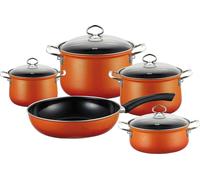 Riess Vaisselle/Casserole Set 5 pièces avec couvercle en verre Emaille Nouvelle Corall