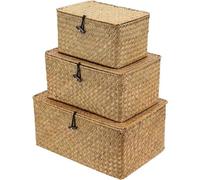Rieten Mand avec couvercle Sweet Living panier de rangement d'algues tissé à la main - paniers rectangulaires d'organisation d'algues - boîtes d'organisateur fait à la main pour le stockage à domicile