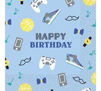Riethmüller Lot de 16 grandes serviettes en papier « Happy Birthday » - 33 x 33 cm - Avec inscription en allemand - Pour anniversaire et anniversaire d'enfant - Décoration de table