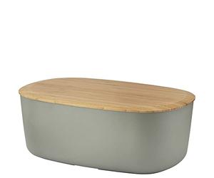 RIG-TIG Bread Bin Box-IT - Boîte de rangement pour pain, petits pains, biscuits, viennoiseries, planche à découper comme couvercle - Design scandinave, accessoire de cuisine - Gris chaud