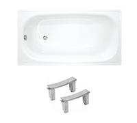 Riga 130x70 cm baignoire gain de place 150 L en acier émaillé avec pieds, gauche et droite, blanc (3403-SET)