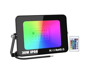 RIGIDON 1 Pack 30W Projecteur LED RGB Exterieur avec IR Télécommande | RGBW Projecteur LED Exterieur, 16 Couleurs 4 Modes, Neon Spot Led pour Jadin Terrasse Patio Décorations, étanche, Sans Prise
